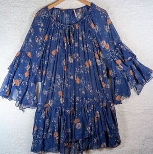 Free People Sheer Navy and Peach Floral Dress